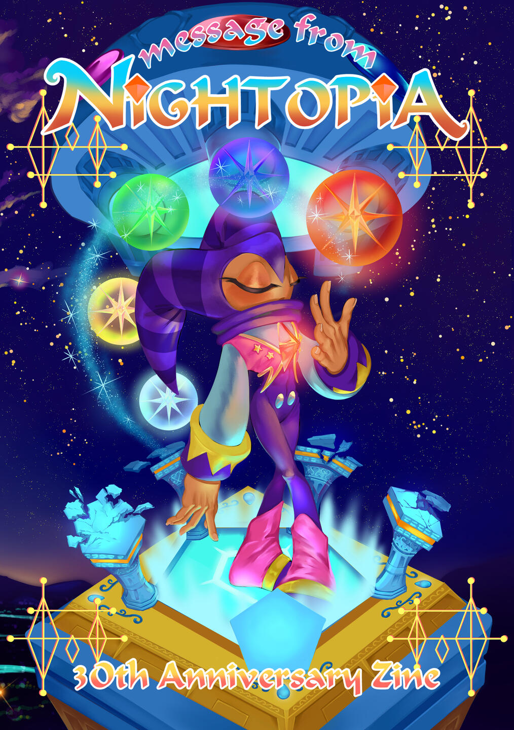 A Message From Nightopia the cover for the zine A Message From Nightopia, featuring the video game NiGHTS into Dreams and NiGHTS Journey of Dreams