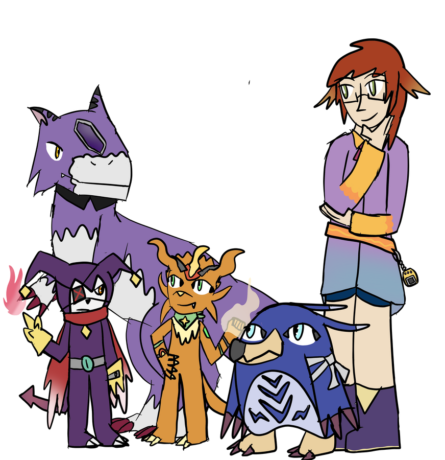 Human/Tamersona (with Biri, Jeeves, Puff, and Yuki)